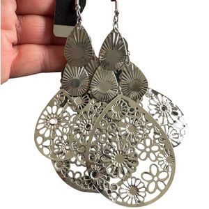 Silver Layered Teardrop Drop Earrings